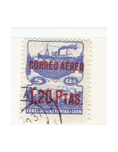 FA9170. ASTURIAS Y LEON, 1937, Motivos diversos, 5 c. azul violaceo, habilitado Correo Aereo