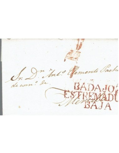 FA8253. PREFILATELIA. 1827, 3 de octubre. Carta completa circulada de Badajoz a Merida