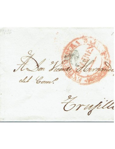 FA8261. PREFILATELIA. 1836, 20 de abril. Carta completa circulada de Caceres a Trujillo