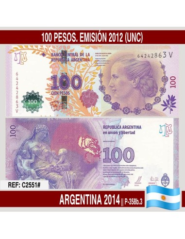 Argentina 2014. 100 pesos. Emisión 2012. Eva Perón (UNC) P-358b.3