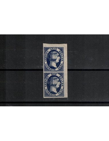FA8734. FALSOS SEGUI. Magnífica tira vertical de 2 valores, uno de 2 y otro de 6 reales de 1851