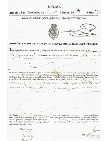 FA8020. DOCUMENTOS. 1841, Recibo de la Administracion de Rentas de Cuenta de la Hacienda Publica
