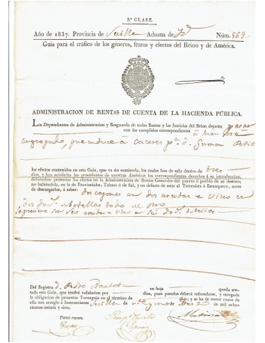 FA8022. DOCUMENTOS. 1837, Recibo de la Administracion de Rentas de Cuenta de la Hacienda Publica