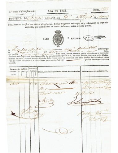 FA8025. DOCUMENTOS. 1851, Recibo de Aduana de la Provincia de Sevilla