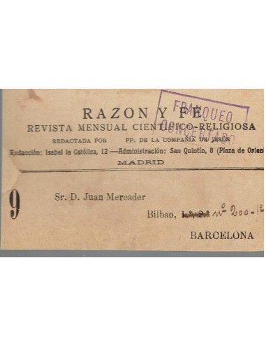 FA8684. FRANQUICIA. Carta dirigida a Barcelona, Cuño FRANQUEO CONCERTADO