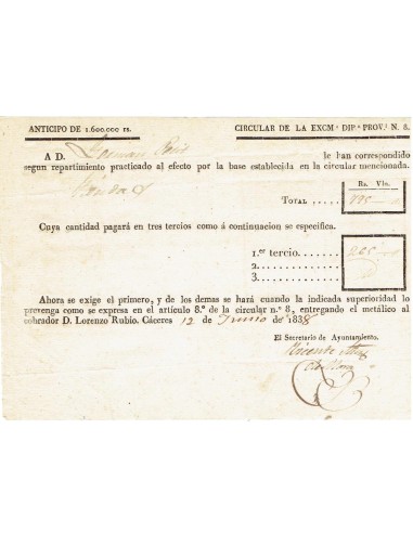 FA8032. DOCUMENTOS. 1838, Circular de la Excelentisima Diputacion Provincial de Caceres