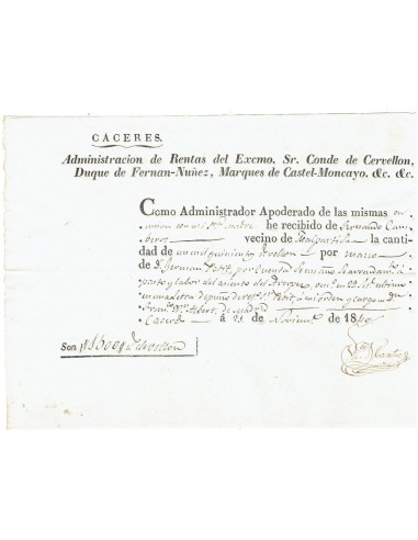 FA8034. DOCUMENTOS. 1840, Recibo de Administración de Rentas