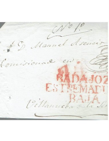 FA8265. PREFILATELIA. S/F, Frontal de carta circulada de Badajoz a Villanueva de la Serena