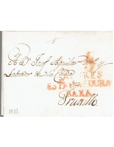 FA8269. PREFILATELIA. 1828, 22 de abril. Carta completa circulada de Caceres a Trujillo