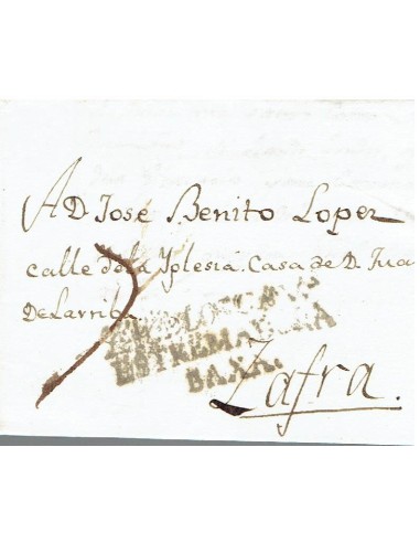 FA8270. PREFILATELIA. 1821, 26 de diciembre. Carta completa circulada de Oliva a Zafra