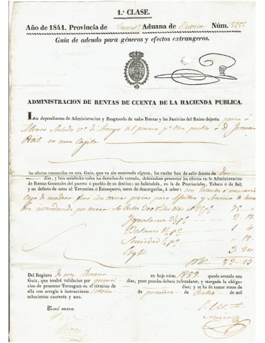 FA8061. DOCUMENTOS. 1841, Administración de Rentas de Cuenta de la Hacienda Publica