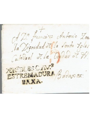 FA8274. PREFILATELIA. 1828, 29 de julio. Carta completa circulada de Oliva a Badajoz