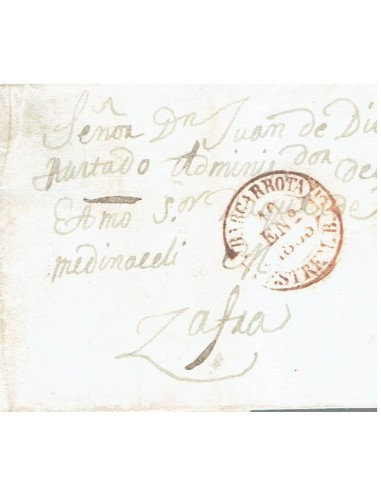FA8286. PREFILATELIA. 1853, 10 de enero. Envuelta de carta circulada de Barcarrota a Zafra