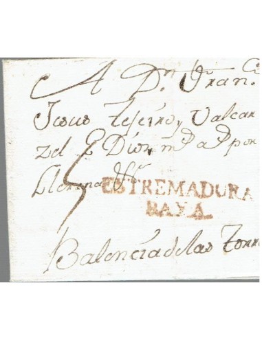 FA8288. PREFILATELIA. 1796, Carta completa circulada de Fuente de Cantos a Valencia de las Torres