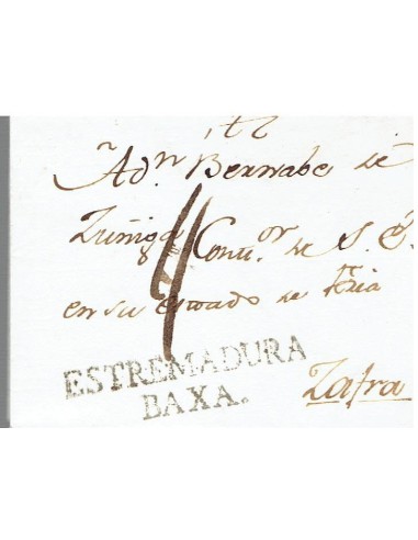 FA8294. PREFILATELIA. 1789, 4 de julio. Carta completa circulada de Oliva a Zafra