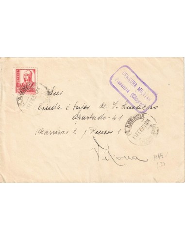 FA8612. CENSURAS - 1938, Carta circulada con cuño de Censura Militar de Plasencia a Vitoria
