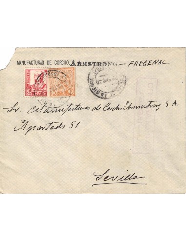FA8614. CENSURAS - 1938, Carta circulada con cuño de Censura Militar de Fregenal a Sevilla