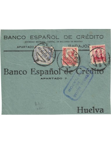 FA8621. CENSURAS - 1937, Carta circulada con cuño de Censura Militar de Badajoz a Huelva
