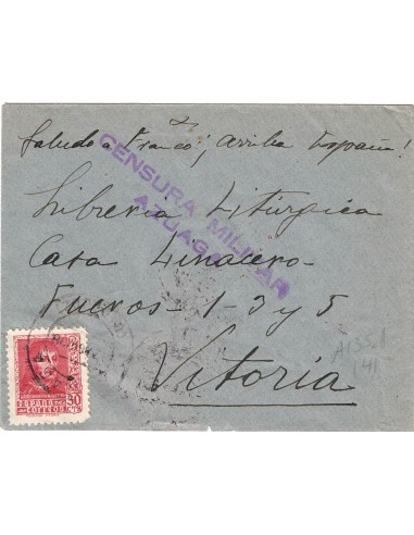 FA8622. CENSURAS - 1938, Carta circulada con cuño de Censura Militar de Azuaga a Vitoria