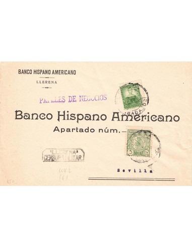 FA8627. CENSURAS - Carta circulada con cuño de Censura Militar de Llerena a Sevilla