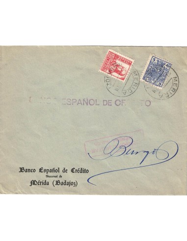FA8628. CENSURAS - 1937, Carta circulada con cuño de Censura Militar de Merida a Burgos