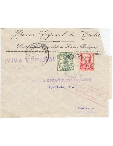 FA8632. 1937, Frontal con cuño Viva España de Fregenal de la Sierra a Huelva