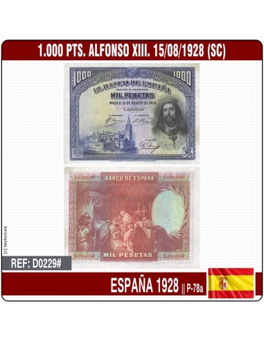 España 1928. 1.000 pts. Alfonso XIII. 15/08/1928 (SC) P-78a