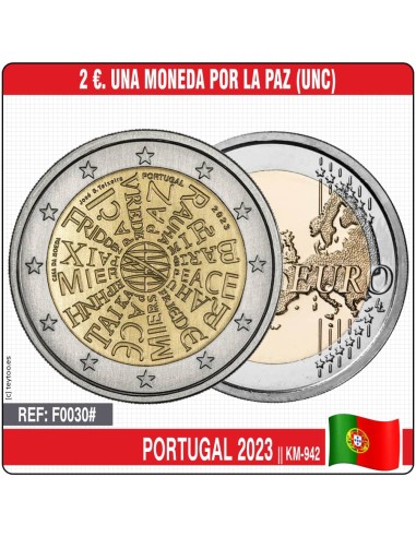 Portugal 2023. 2 euros. Una moneda por la Paz (UNC) KM-942