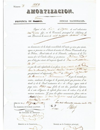 FA8078. DOCUMENTOS. 1847, Recibo de Amortización de la Provincia de Caceres