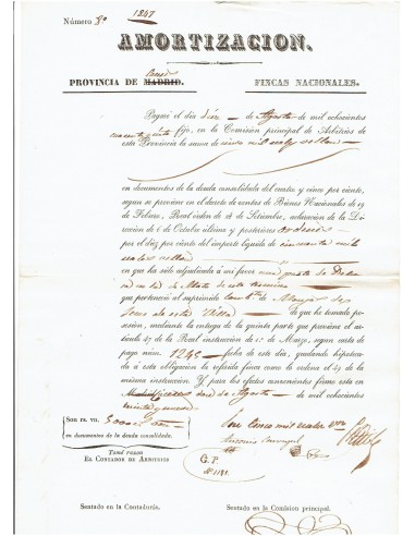 FA8082. DOCUMENTOS. 1847, Recibo de Amortización de la Provincia de Caceres