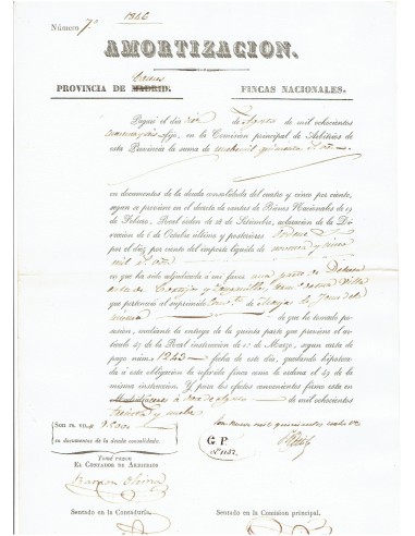 FA8086. DOCUMENTOS. 1846, Recibo de Amortización de la Provincia de Caceres