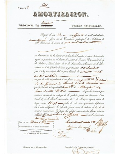 FA8087. DOCUMENTOS. 1846, Recibo de Amortización de la Provincia de Caceres