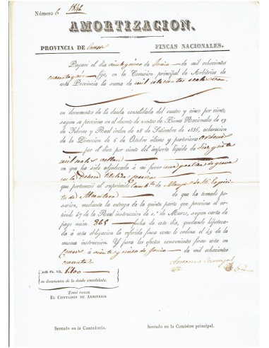 FA8088. DOCUMENTOS. 1846, Recibo de Amortización de la Provincia de Caceres