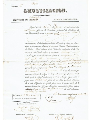 FA8091. DOCUMENTOS. 1845, Recibo de Amortización de la Provincia de Caceres