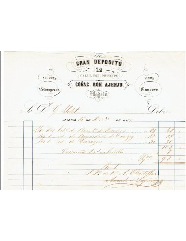 FA8092. DOCUMENTOS. 1850, Factura de la empresa Gran Depósito 12
