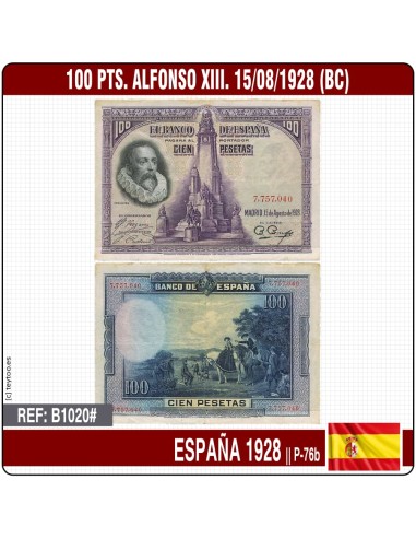 España 1928, 100 pts. Miguel de Cervantes (VF-)