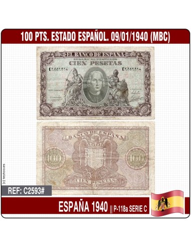 España 1940. 100 pts. Estado Español. Serie C (MBC) P-118a