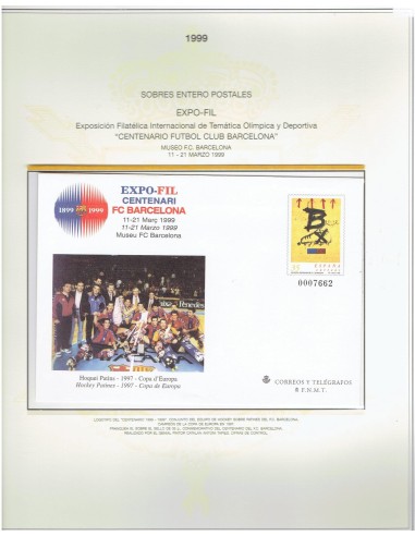 FA9253. HISTORIA POSTAL. 1999, 11 de marzo. Exposición Filatélica Centenario de FC Barcelona