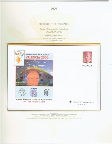 FA9275. HISTORIA POSTAL. 2000, 10 de febrero. Feria y Exposición Filatelica VALENCIA 2000