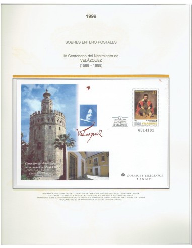 FA9279. HISTORIA POSTAL. 1999. IV centenario del nacimiento de Velazquez. Valor de 35 pesetas