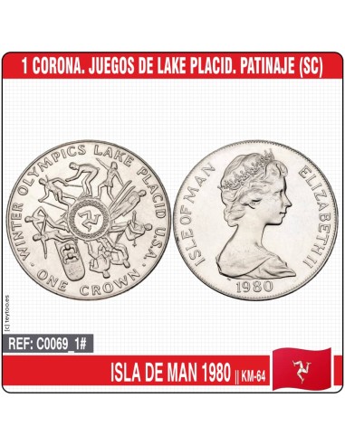 Isla de Man 1980. 1 corona. Juegos Lake Placid. Patinaje (SC) KM-64