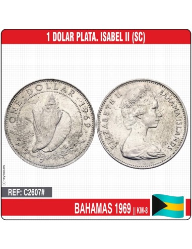 Bahamas 1969. 1 dólar. Isabel II. Caracola Marina (SC) KM-8