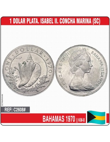 Bahamas 1970. 1 dólar. Isabel II. Caracola Marina (SC) KM-8