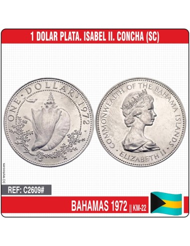 Bahamas 1972. 1 dólar. Isabel II. Concha (SC) KM-22