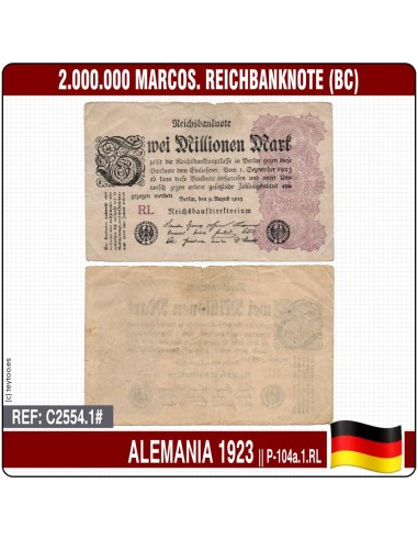 Alemania 1923. 2.000.000 marcos. Reichbanknote (BC) P-104a.1.RL