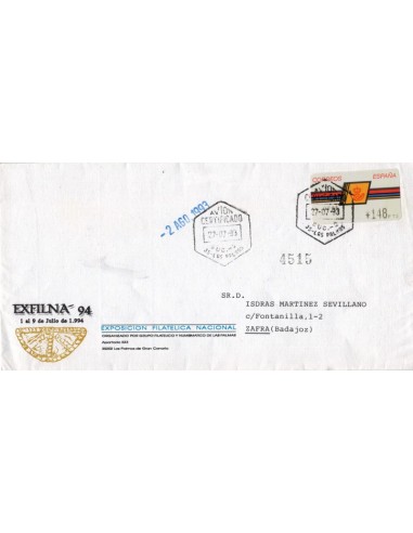 EMS10400. HISTORIA POSTAL. 1993, sobre circulado desde Las Palmas a Zafra