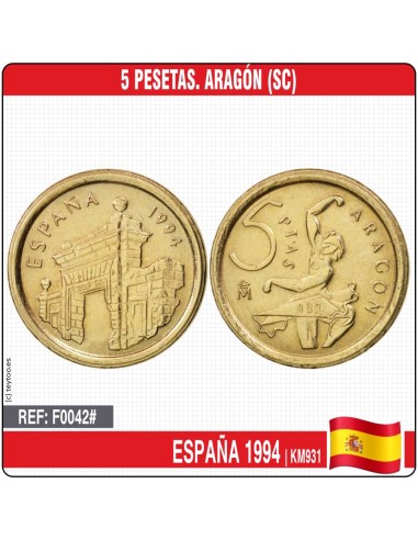 España 1994. 5 pesetas. Aragón. Juan Carlos I (SC) KM931