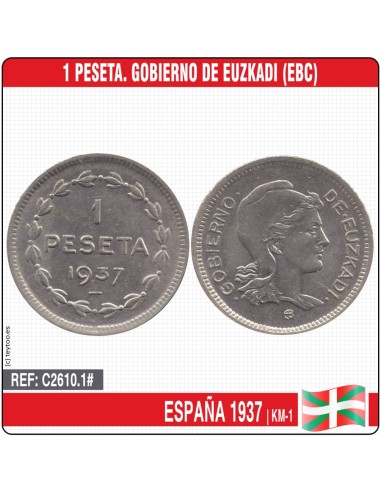 España 1937. 1 peseta. Gobierno de Euzkadi (EBC) KM-1