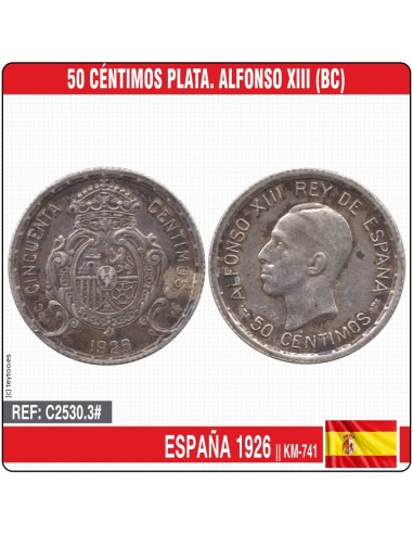España 1926. 50 céntimos. Alfonso XIII (BC) KM-741