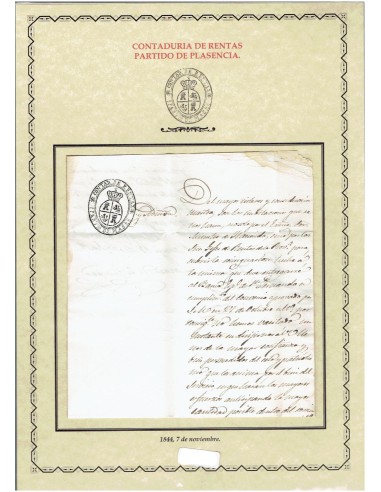 FA9005. HISTORIA POSTAL. 1844, Correo oficial de la Contaduria de Rentas del Partido de Plasencia
